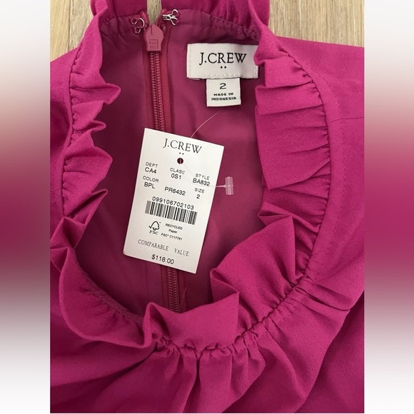J. Crew Ruffle neck Shift Dress Pink Fuchsia Sz 2 *L27 - Picture 4 of 4